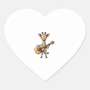 Adesivo Coração Girafa Bonita Tocando Violão Girafas Músico Musi