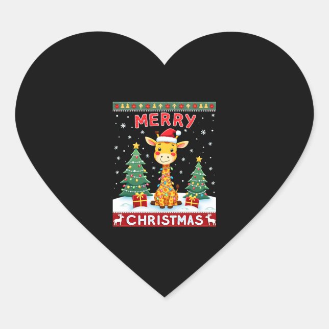 Adesivo Coração Giraffe Ugly Christmas Sweaters Funny Santa Hat Li (Frente)