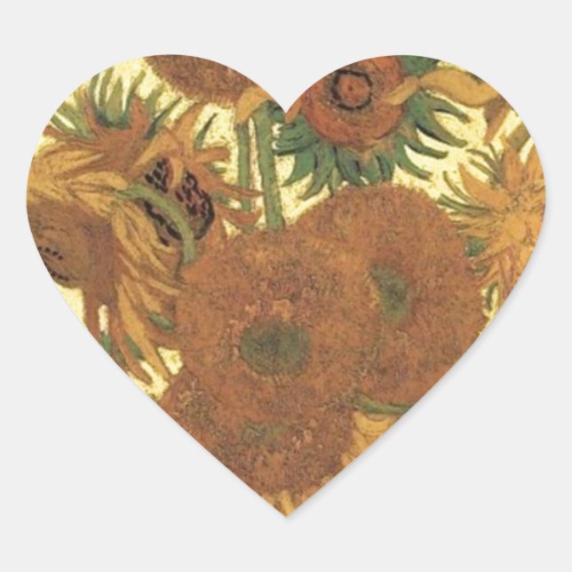 Adesivo Coração Girassóis por Van Gogh (Frente)
