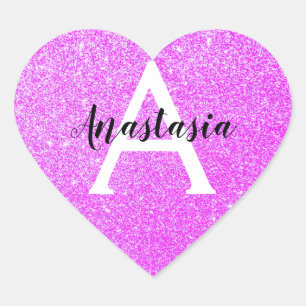 Adesivo Coração Girly Glam Roxo Brilho Faíscas Monograma Nome