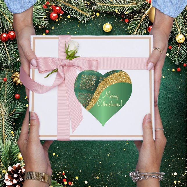 Adesivo Coração Glam Dourado Brilho Metálico Verde Festivo (Criador carregado)