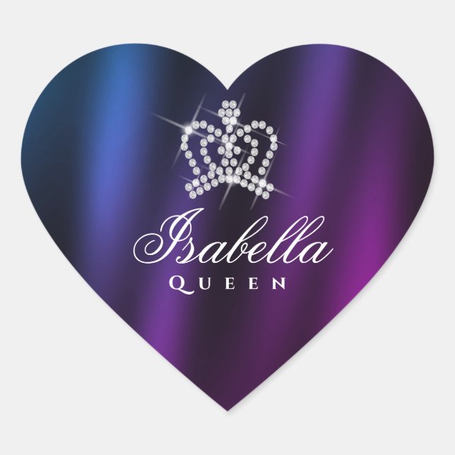 Adesivo Coração Glamor Brilhante Coroa Azul Roxo (Frente)