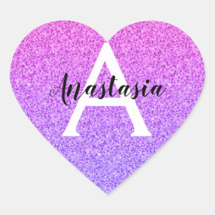 Adesivo Coração Glamour Feminino Glitter Roxo Ombre Monograma