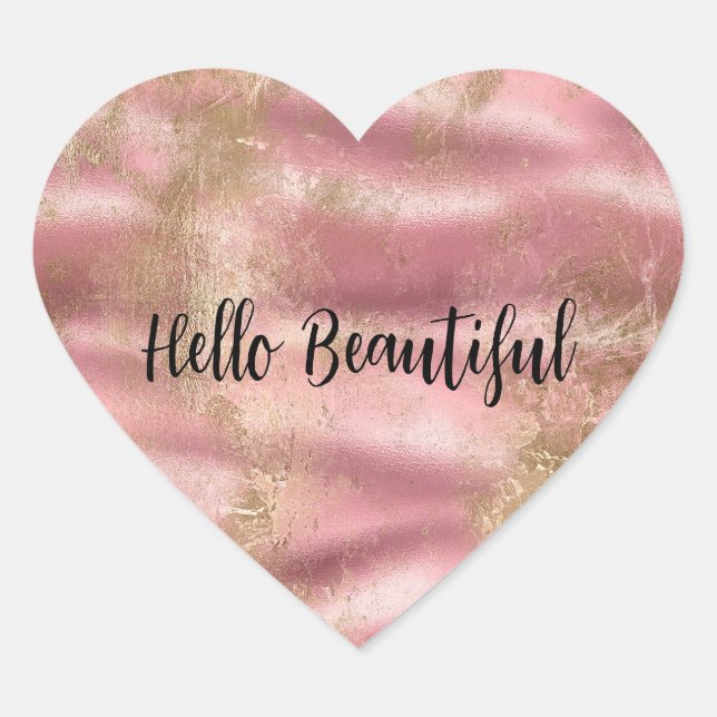 Adesivo Coração Glamour Rosa Bege Dourado (Frente)