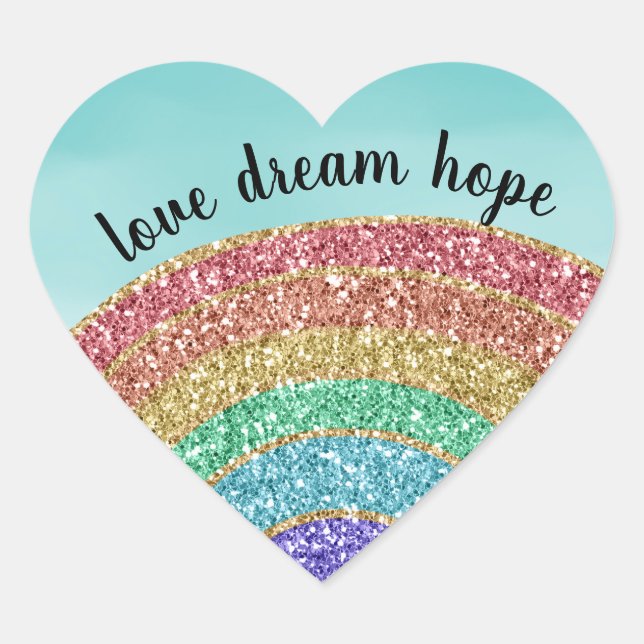 Adesivo Coração Glitter Arco-Íris Aqua Watercolor (Frente)