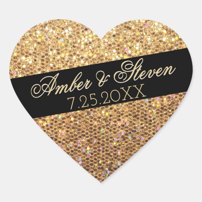 Adesivo Coração Glitter Dourado Personalizado (Frente)