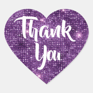 Adesivo Coração Glitter Roxo Obrigado Cardíaco
