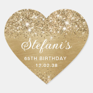 Adesivo Coração Glittery Gold Foil 65º Aniversário Clássico