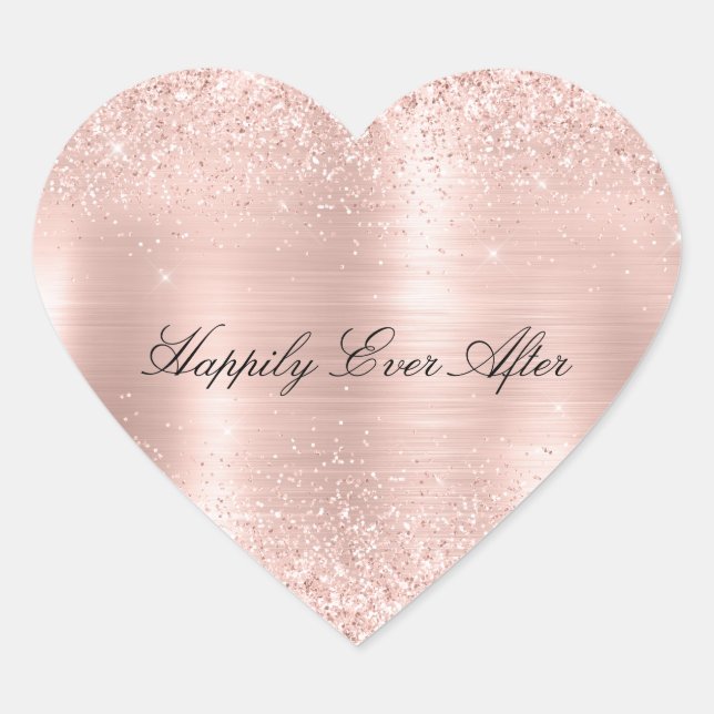 Adesivo Coração Glitzy Glam Girly Blush Pink Glitter Weding (Frente)