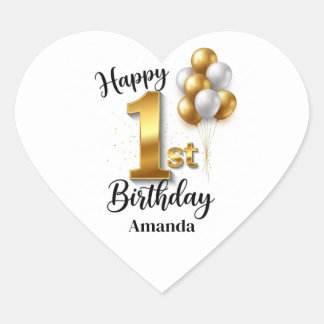 Adesivo Coração Gold Balloons 1st Birthday Sticker Sheet