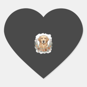 Adesivo Coração Golden Retriever Floral Sublimação
