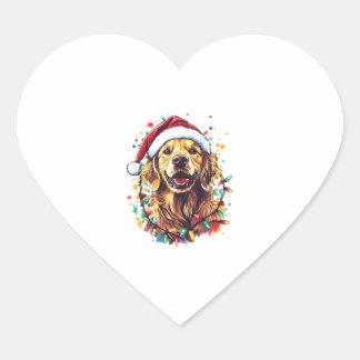 Adesivo Coração Golden Retriever Funny dog Christmas Santa Hat lig