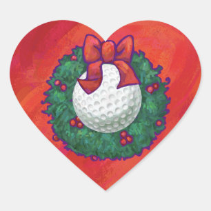 Adesivo Coração Golf Ball Christmas Wreath on Red