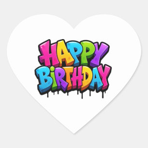 Adesivo Coração Graffiti feliz aniversário letras coloridas