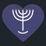 Adesivo Coração Gráfico Dourado do Marinho Menorah<br><div class="desc">Hebraico Menorah Sticker. Marinho,  Branco,  Dourado. Transferível e personalizável. Marinho Menorah Dourado Vinheta de Coração Gráfico.</div>