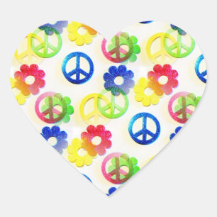 Adesivo Coração Groovy Hippie Sina a Paz Flores de Poder