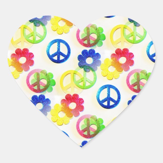Adesivo Coração Groovy Hippie Sina a Paz Flores de Poder (Frente)