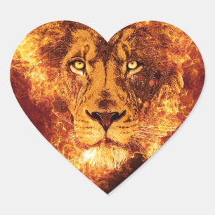 Adesivo Coração Grunge Lion Flames