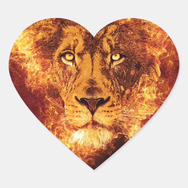 Adesivo Coração Grunge Lion Flames (Frente)