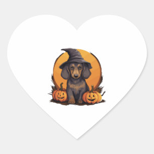 Adesivo Coração Halloween Bruxas Bruxas Chapeuzinhos Dachshund