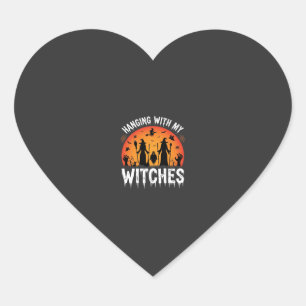 Adesivo Coração Halloween Pendurado Com Minhas Bruxas Lua Vintage