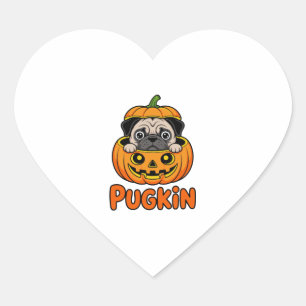 Adesivo Coração Halloween Pugkin, Pumpkin Pug Dog