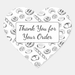 Adesivo Coração Hand-Drawn Bakery Pattern Heart Thank You 