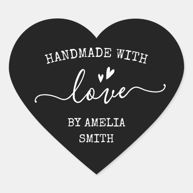 Adesivo Coração Handmade with love hearts name black brown (Frente)