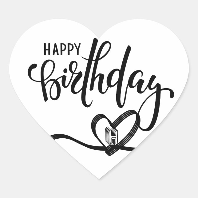 Adesivo Coração Happy Birthday Script Sticker (Frente)