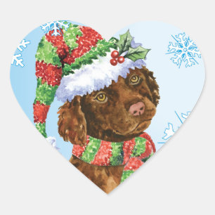 Adesivo Coração Happy Howliday Irish Water Spaniel
