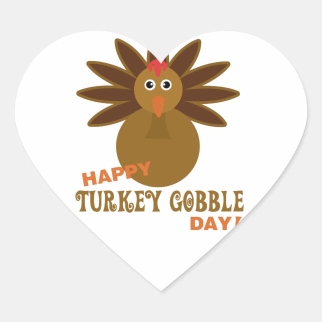 Adesivo Coração Happy Turkey Gobble Day Thanksgiving (Frente)