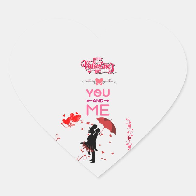 Adesivo Coração Happy Valentine’s Day – You and Me Romantic Love  (Frente)