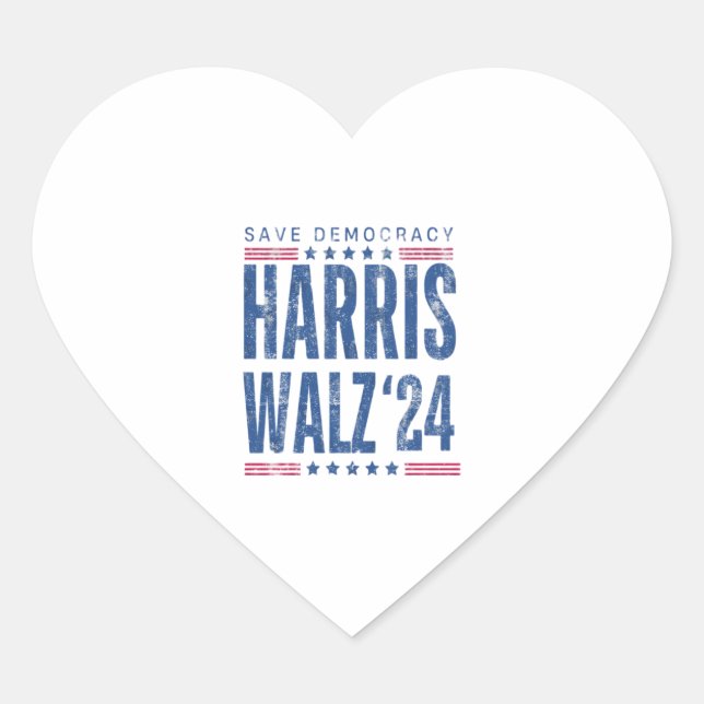 Adesivo Coração Harris Walz 2024 Save Democracy (Frente)