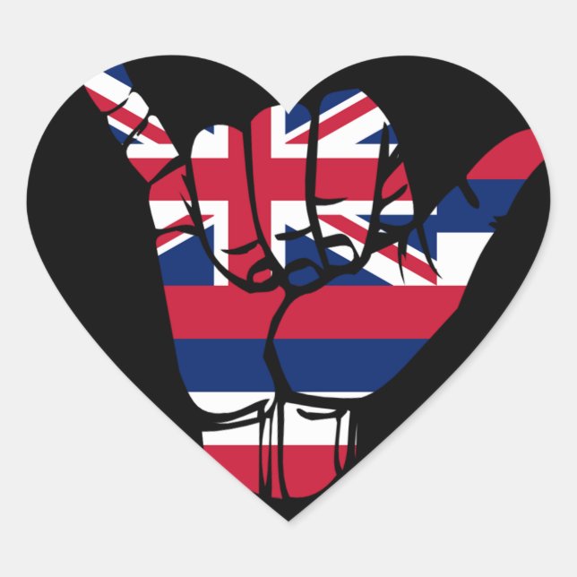 Adesivo Coração Hawaii Flag Shaka Sinal (Frente)