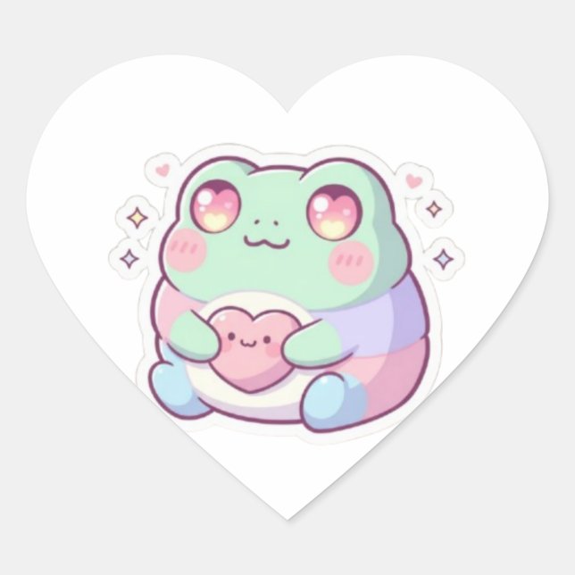Adesivo Coração Heart Eyes Frog Sticker Cute Minimal Frog Love Kaw (Frente)