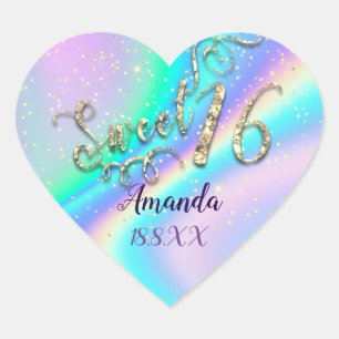 Adesivo Coração Hológrafo Doce 16º Brilhante do Coração Unicó