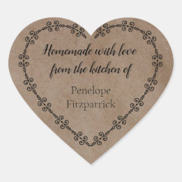 Adesivo Coração Homemada russa com amor da sua cozinha Kraft