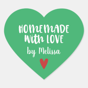 Adesivo Coração Homemada Verde Personalizada com Amor
