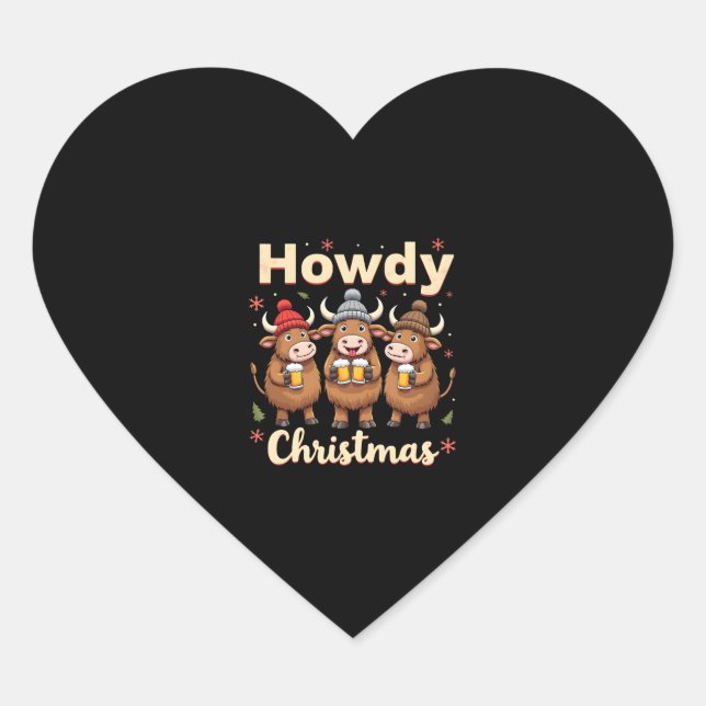 Adesivo Coração Howdy Christmas Funny Highland Cow Xmas Cows Lover (Frente)