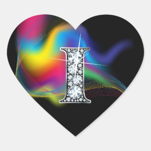 Adesivo Coração "I" Diamond Bling no Rainbow Swirl Heart Sticker