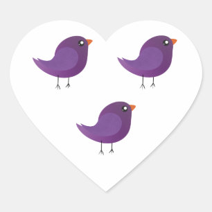 Adesivo Coração Ilustração de Passarinho Roxo Fofo