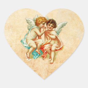Adesivo Coração Ilustração Vintage Ephemera Angel Cherubs
