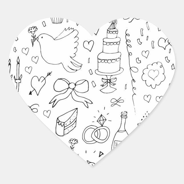 Adesivo Coração Ilustrações de Dodle Casadas em Preto e Branco (Frente)