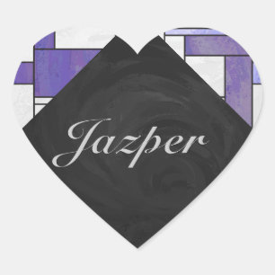 Adesivo Coração Impressão branco roxo mondriano