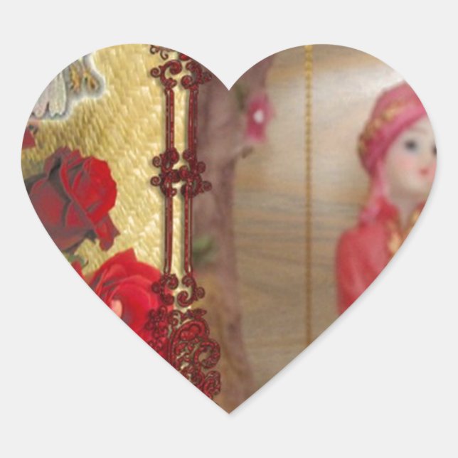 Adesivo Coração Impressão de Arte Gráfica de Retrato de Boneca de  (Frente)