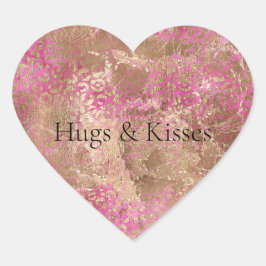 Adesivo Coração Impressão de Glam Leopardo Dourado Rosa-Rosa