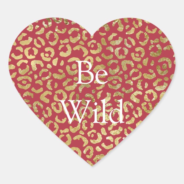 Adesivo Coração Impressão de Glam Leopardo Dourado Vermelho (Frente)