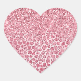 Adesivo Coração Impressão de Leopardo Glitter Minúscula Rosa