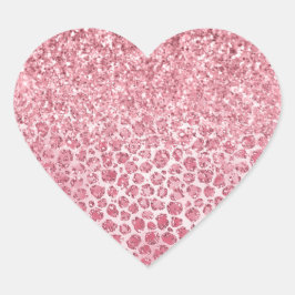 Adesivo Coração Impressão de Leopardo Glitter Minúscula Rosa