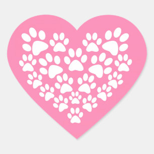 Adesivo Coração Impressão de pata rosa-coração-branca
